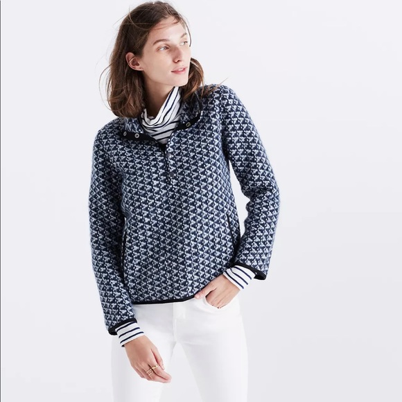 Harmonica Madewell wool pullover large EUC diamond print blue boxy pockets - Picture 2 of 11